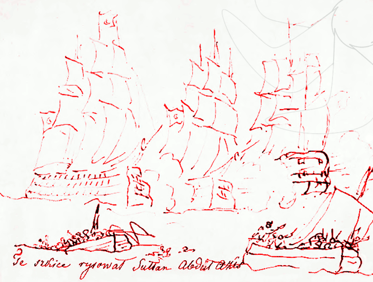 Sultan Abdülaziz tarafından çizilen bir deniz savaşı eskizi