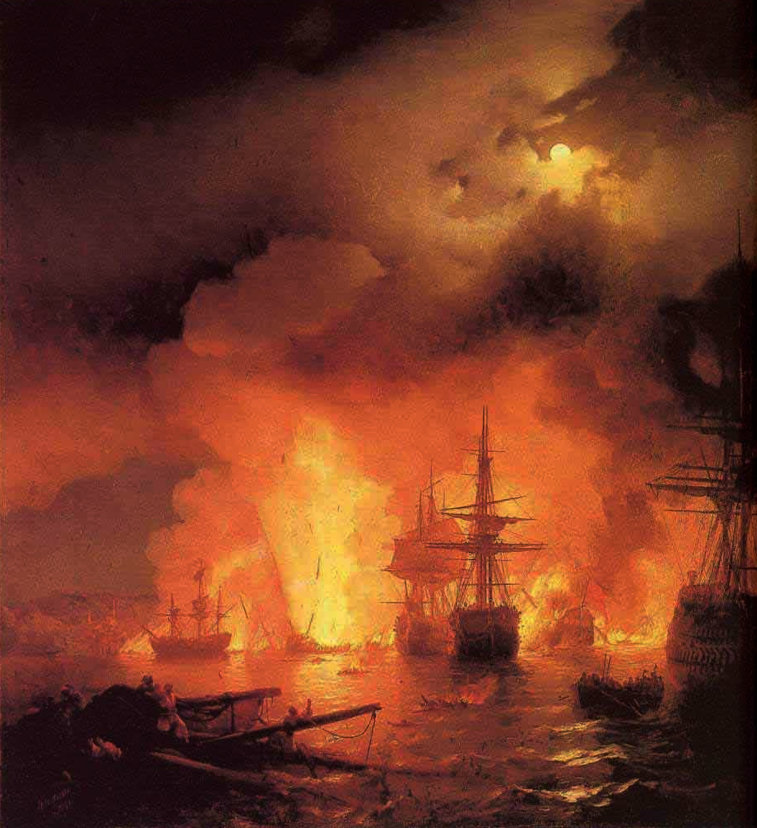 Çeşme Limanında Osmanlı Donanması yanarken