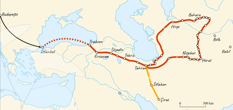 Arminius Vâmbéry tarafından Orta Asya seyahatinde izlenen güzergâh